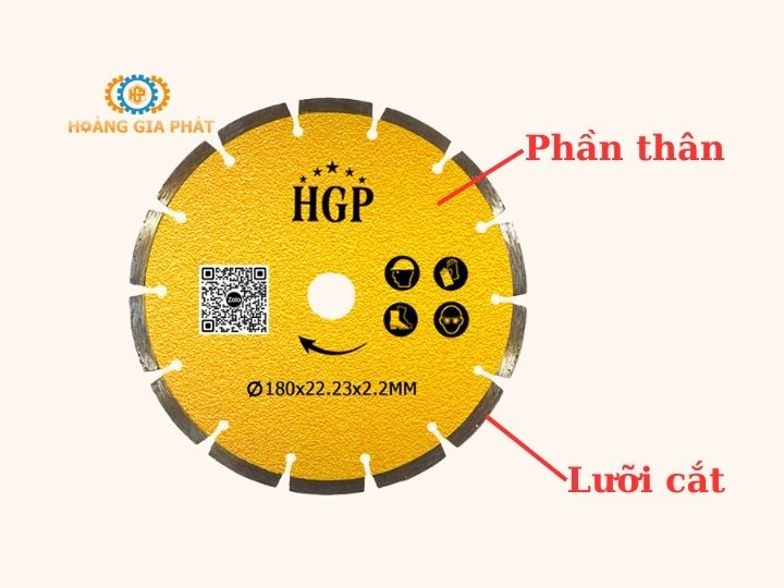 Đĩa cắt đá cấu tạo gồm 2 thành phần chính là phần thân và lưỡi cắt 